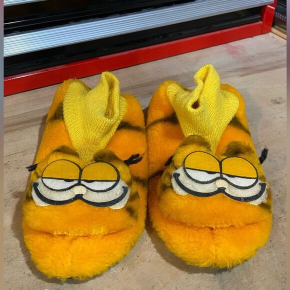 Vintage Garfield Plush House Shoes Slippers 1980s Youth Size 2-3 Cartoon Cat - Picture 1 of 7
